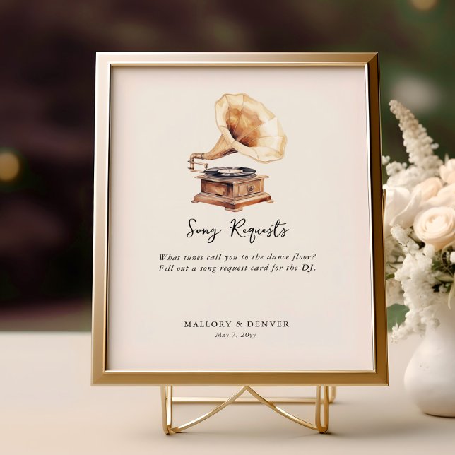 Song Request Vintag Gramophone Wedding Poster (Song Request Sign from Romantic Wedding signs collection by Darling & May)