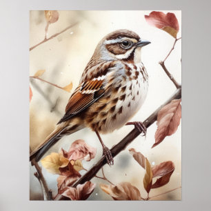 Song Sparrow Bird Art Print Poster