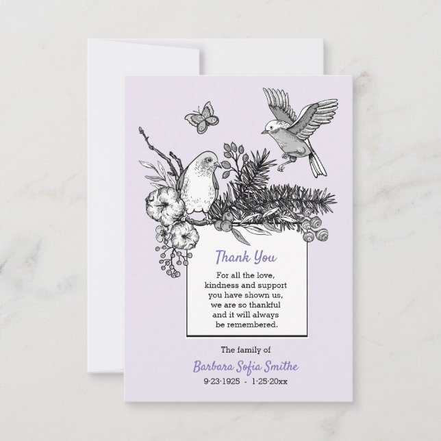 Songbird Bereavement Carte de remerciements (Devant)