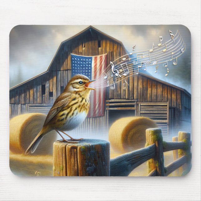 Songbird mit amerikanischer Flagge Mousepad (Vorne)