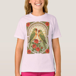 Songbirds and Red Roses Art Nouveau Vintage Illust T-Shirt