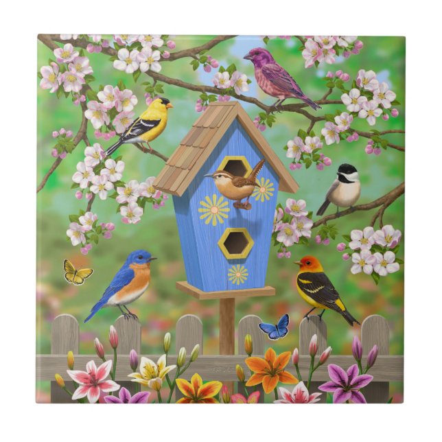 Songbirds Lily Garden Birdhouse Fliese (Vorderseite)