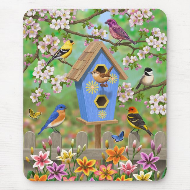 Songbirds Lily Garden Birdhouse Mousepad (Vorne)