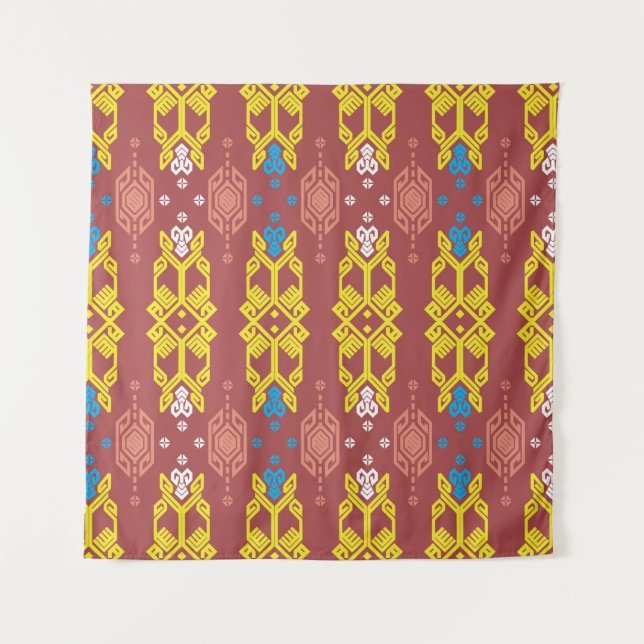 Songket Tenun Geometrik Nahtloses Muster mit Creme Wandteppich (Vorderseite)