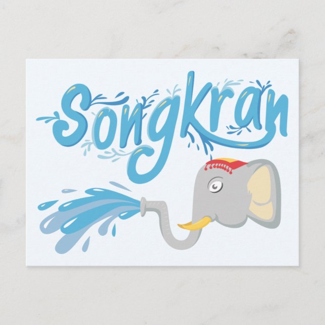 Songkran Elephant sprüht Wasser T - Shirt Postkarte (Vorderseite)