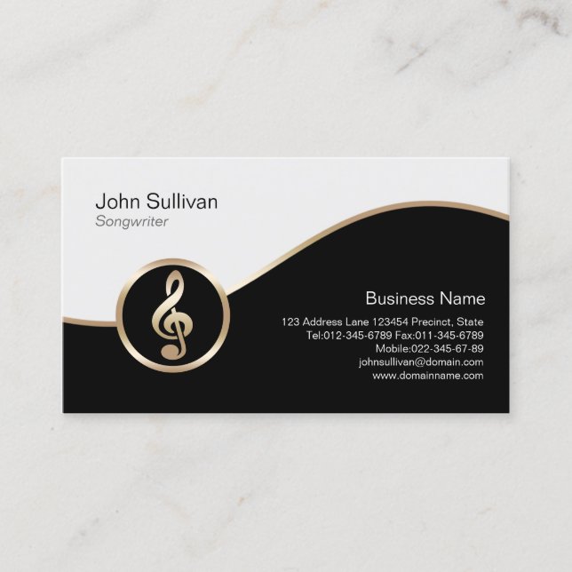 Songwriter Business Card Gold Treble Clef Symbol Visitenkarte (Vorderseite)