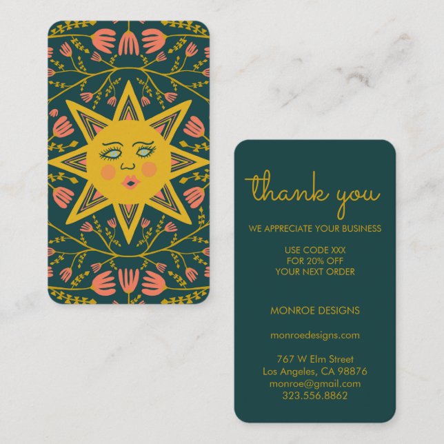Sonne & Blumen Reben Elegant Boho DANKS Rabatt Visitenkarte (Vorne/Hinten)