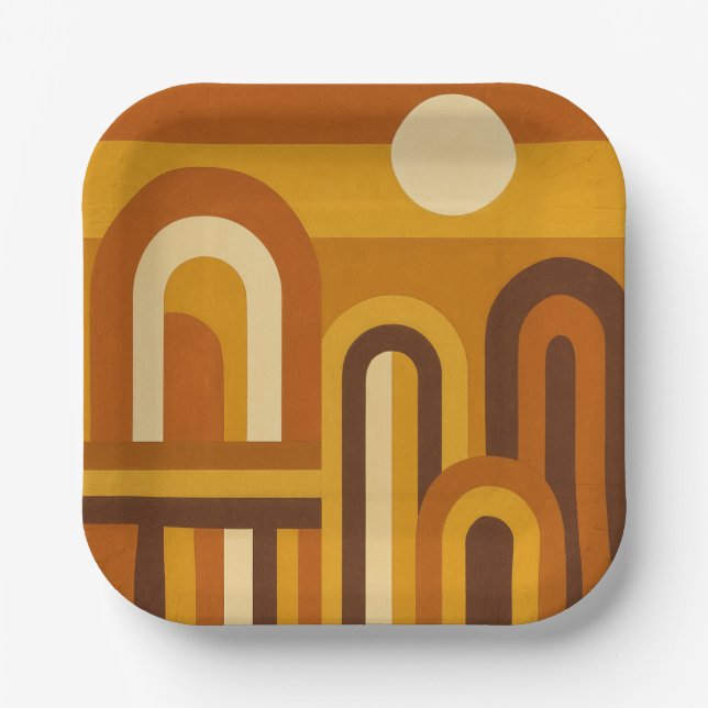 Sonne & Bögen Mid Century Modern Geometrisches Des Pappteller (Vorderseite)