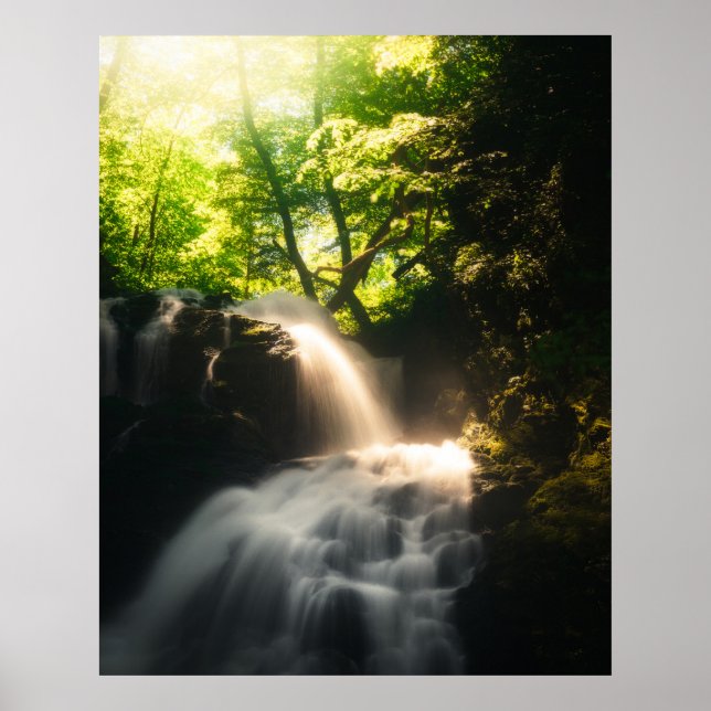 Sonne, die auf einem magischen Wasserfall strahlt Poster (Vorne)