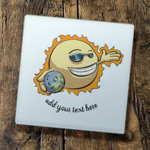 Sonne & Erde Globale Erwärmung Klimawandel Cartoon Glasuntersetzer