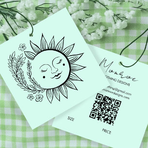 Sonne Floral Boho Line Art QR-Code CUSTOM HANG TAG