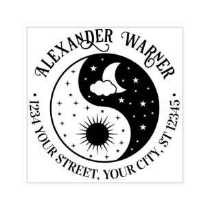 Sonne Halbmond Sterne Yin Yang Name Rücksendeadres Permastempel