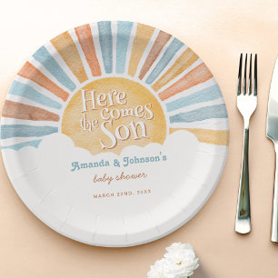 Sonne Hier kommt der Sohn Junge Baby Shower Pappteller