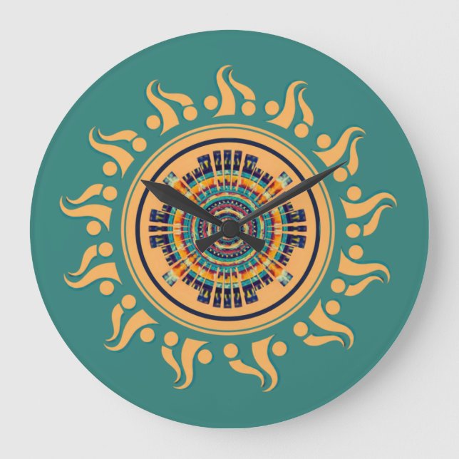 Sonne Mandala Große Wanduhr (Vorderseite)