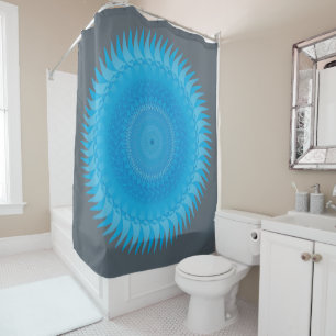Sonne Mandala Hellblau Duschvorhang