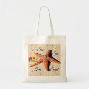 Sonne, Meer, Sand und unterhaltsame Muschel-Tasche Tragetasche