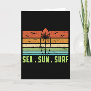 Sonne Meer Surfen Retro Strand Surfbrett 70er Jahr Karte