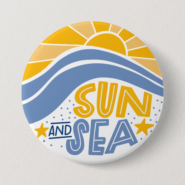 Sonne, Meer und Sommerstrand Button (Vorderseite)