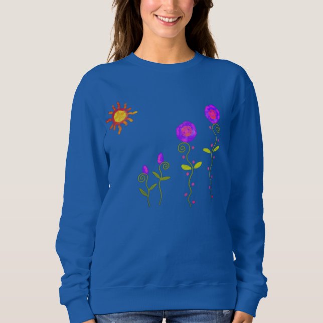 Sonne mit Blume Abstrakte Kunst zu tragen Sweatshirt (Vorderseite)