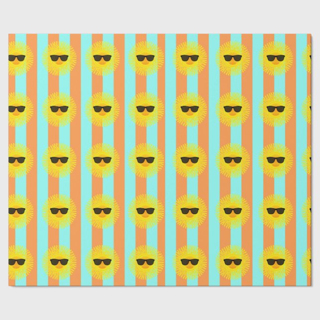 Sonne mit dunkler Sonnenbrille auf Aqua & Orange S Geschenkpapier (Saum)
