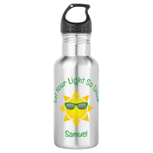 Sonne mit grüner Schattenspruch und Name Edelstahlflasche