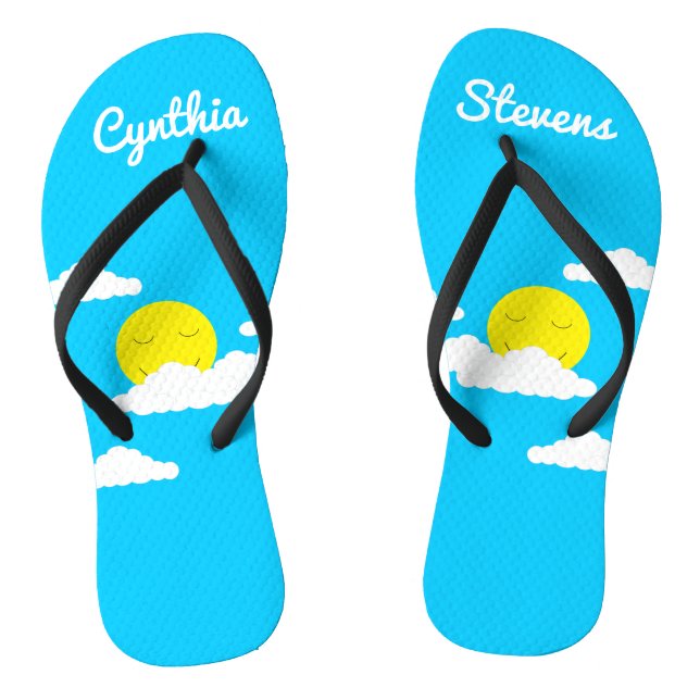 Sonne mit Wolken lächeln: Türkis Flip Flops (Fußbett)