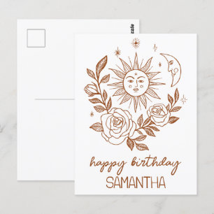 Sonne Mond & Rosen Boho Magischer CUSTOM NAME GEBU Postkarte