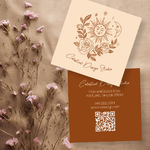 Sonne Mond & Rosen Magisches Boho Erdiges CUSTOM Q Quadratische Visitenkarte