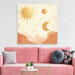 Sonne Mond und Sterne Wandkunst – Boho Dekor für d Leinwanddruck