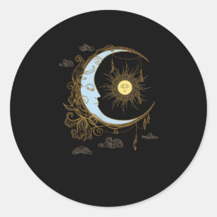 Sonne Mond Vintage 90er Hexe Whimsigoth Ästhetik Runder Aufkleber