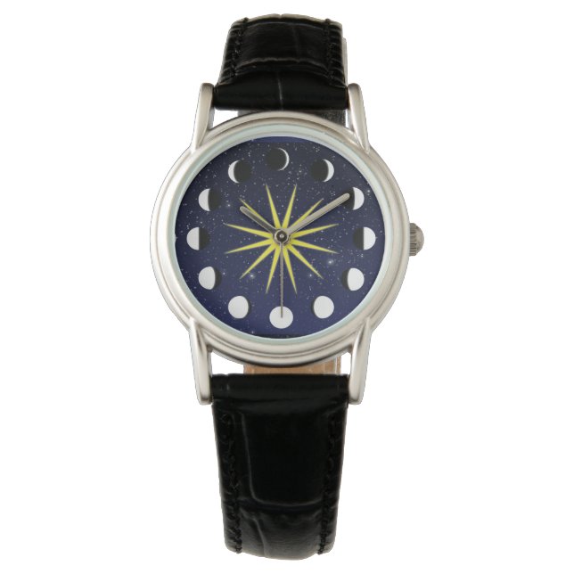 Sonne, Mondphasen und Sterne Armbanduhr (Vorderseite)