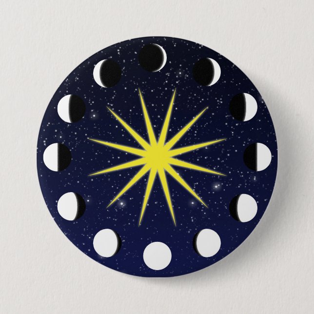 Sonne, Mondphasen und Sterne Button (Vorderseite)