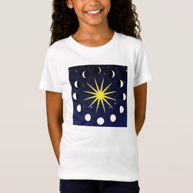 Sonne, Mondphasen und Sterne T-Shirt (Vorderseite)