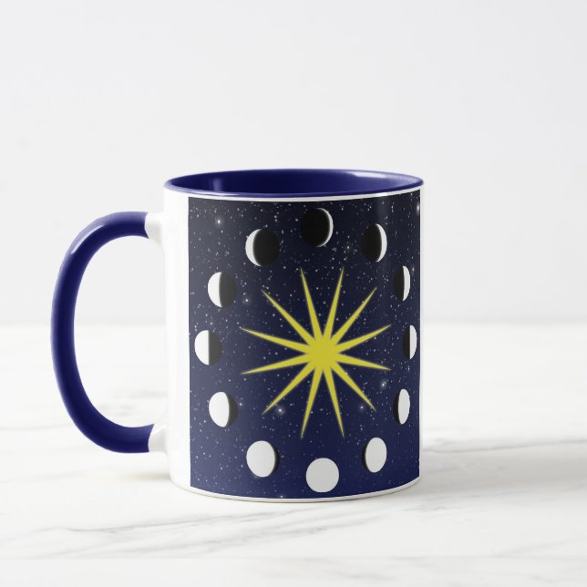 Sonne, Mondphasen und Sterne Tasse (Links)