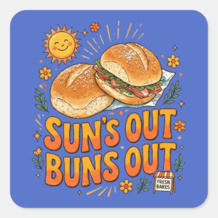 Sonne raus, Brötchen raus Fröhliches Retro-Sommerd Quadratischer Aufkleber