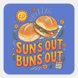 Sonne raus, Brötchen raus Fröhliches Retro-Sommerd Quadratischer Aufkleber