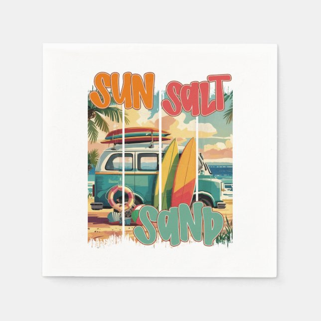 Sonne, Salz, Sand - Retro Beach Vibes Serviette (Vorderseite)