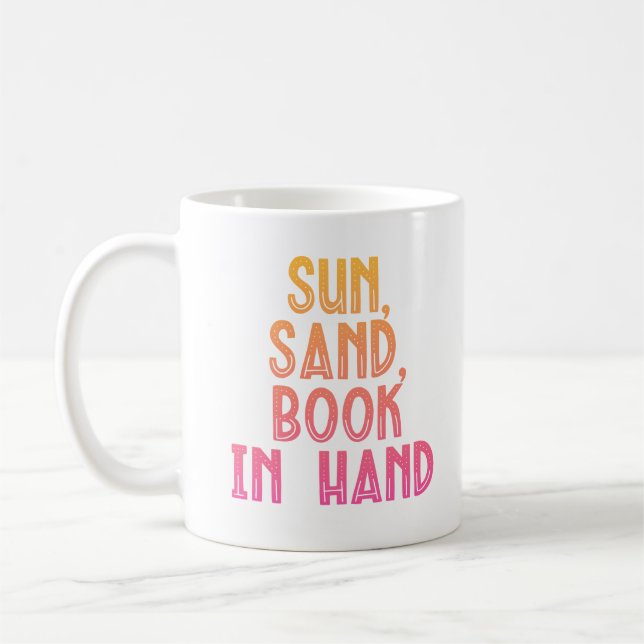 Sonne Sand Buch in der Hand Kaffeetasse (Links)