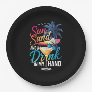 Sonne Sand und ein Drink in meiner Hand Strandkreu Pappteller