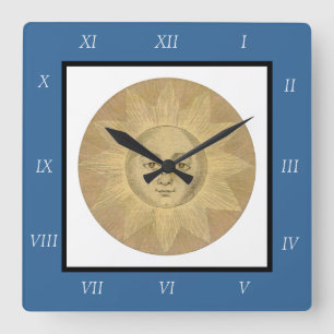 Sonne - Sonnendetail aus einer alten Karte circa 1 Quadratische Wanduhr
