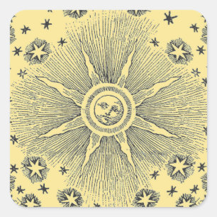 Sonne Sterne Antike Nacht Himmel Mittelalter Zodia Quadratischer Aufkleber