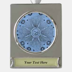 Sonne Sterne Antike Nacht Himmel Mittelalterlicher Banner-Ornament Silber
