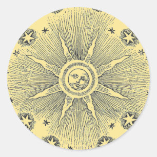Sonne Sterne Antike Nacht Himmel Mittelalterlicher Runder Aufkleber