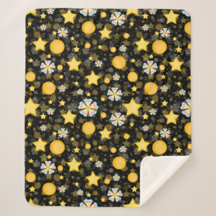 Sonne Sterne Blumen Glitter Muster Design Sherpadecke