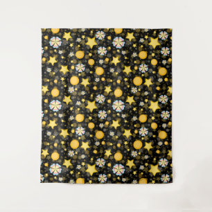 Sonne Sterne Blumen Glitter Muster Design Wandteppich