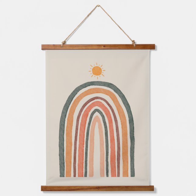 Sonne über einem Regenbogen Wandteppich Mit Holzrahmen (Vorderseite)