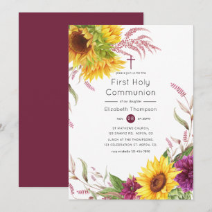Sonne und Burgund Plum Floral Heilige Kommune Einladung