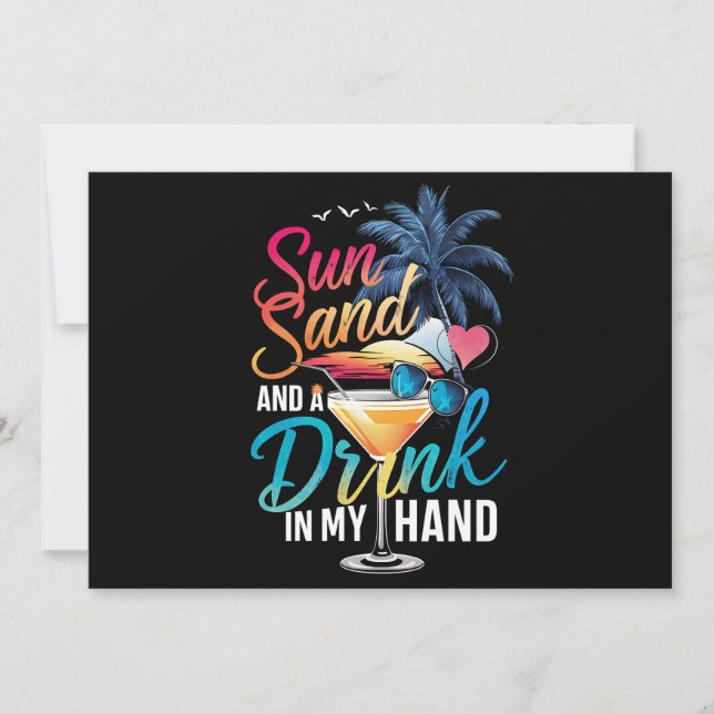 Sonne und ein Getränk in meiner Hand Beach Cruise Einladung (Vorderseite)