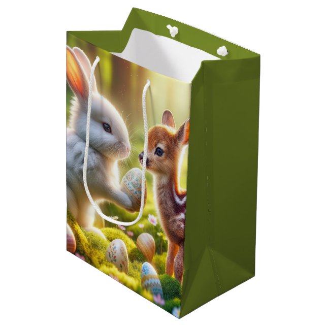 Sonne und Fauna mit Ostereiern Mittlere Geschenktüte (Vorderseite Schrägansicht)