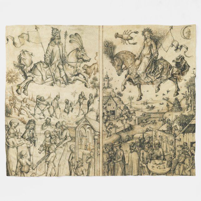 SONNE UND MOND Antike Schwarz-weiße Astrologie Zei Fleecedecke (Vorderseite (Horizontal))
